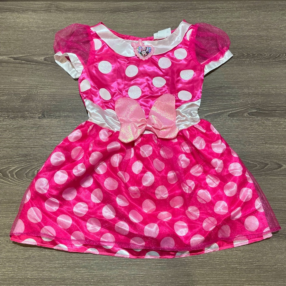 DISNEY MINNIE MOUSE COSTUME DRESS Pink Sparkle Polka Dots Size 4-6X